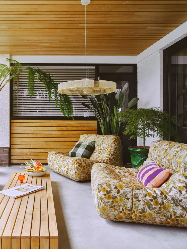 HKLIVING hanglamp van touw – zwarte streep
