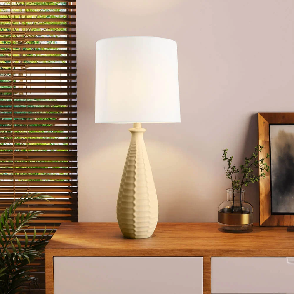 HOME DELUXE Grote tafellamp met stoffen kap MELVA - Crème