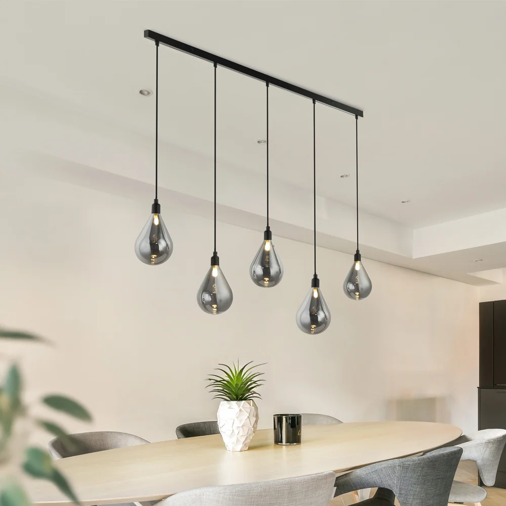 HOME DELUXE Hanglamp van glas CELIA Grijs – 5-lamps