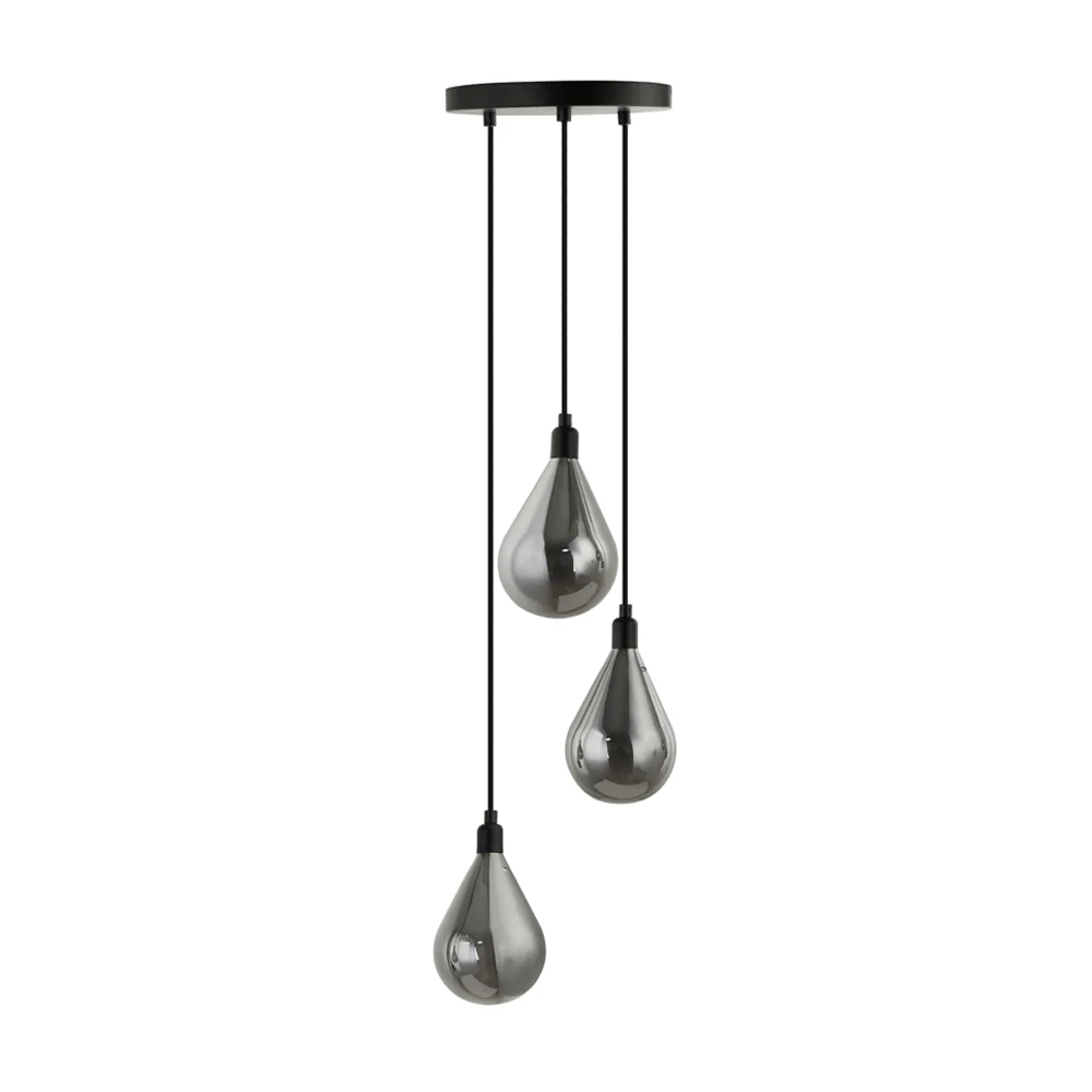 HOME DELUXE Hanglamp van glas CELIA Rookgrijs - 3-lichts