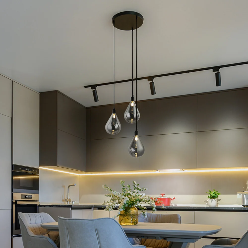 HOME DELUXE Hanglamp van glas CELIA Rookgrijs - 3-lichts