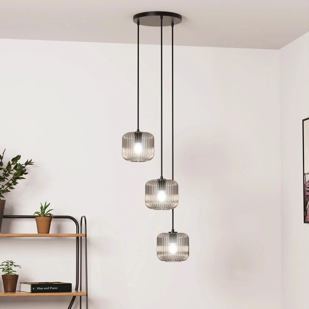 HOME DELUXE Hanglamp van glas LILY - Grijs rook