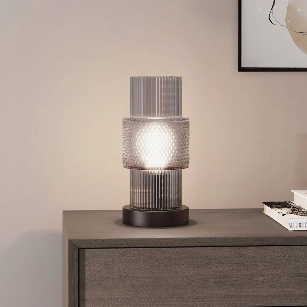 HOME DELUXE Kleine tafellamp van glas YUKI - Rookgrijs