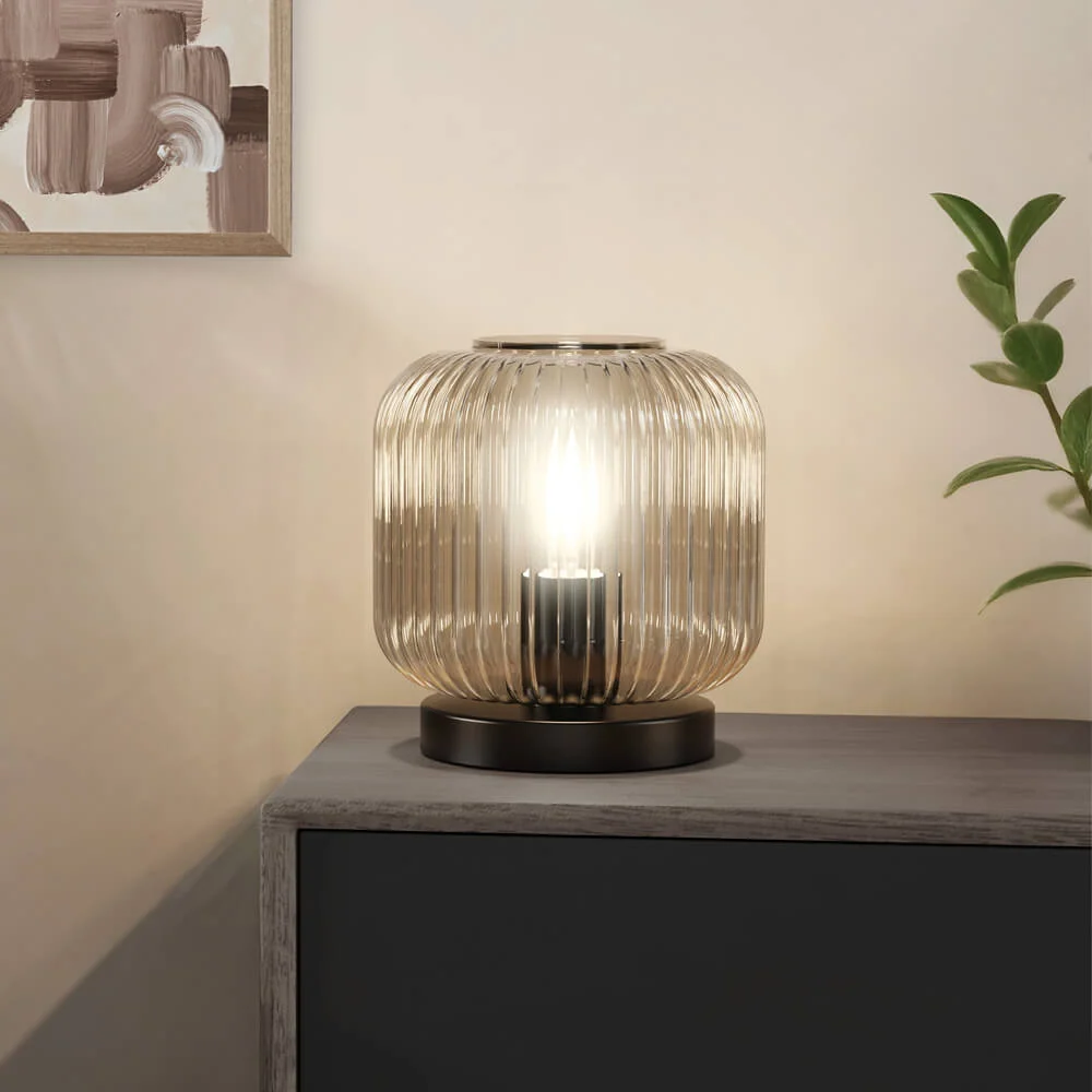 HOME DELUXE Tafellamp van glas LILY - Rookgrijs