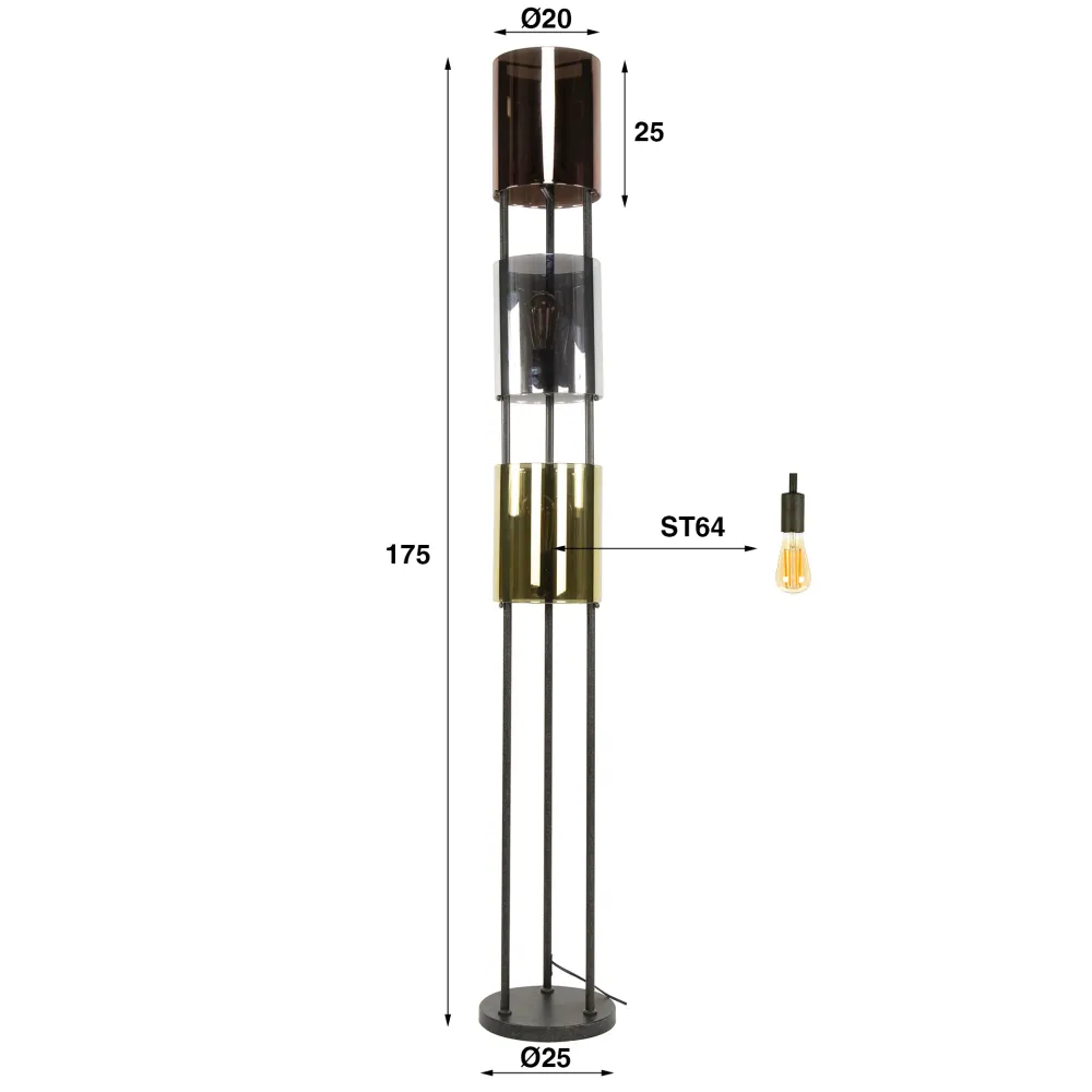 Hoyz Collection - Vloerlamp Lucente Tricolore 3-lichts - Artic Zwart