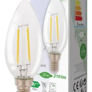 Hq Hqlfe14Cand001 Led Retro Filament Lamp E14 Kaars 2 W 210 Lm 2700 K