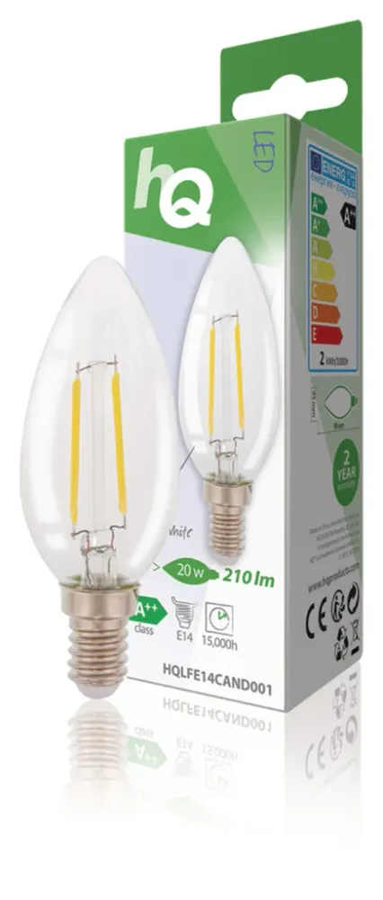 Hq Hqlfe14Cand001 Led Retro Filament Lamp E14 Kaars 2 W 210 Lm 2700 K