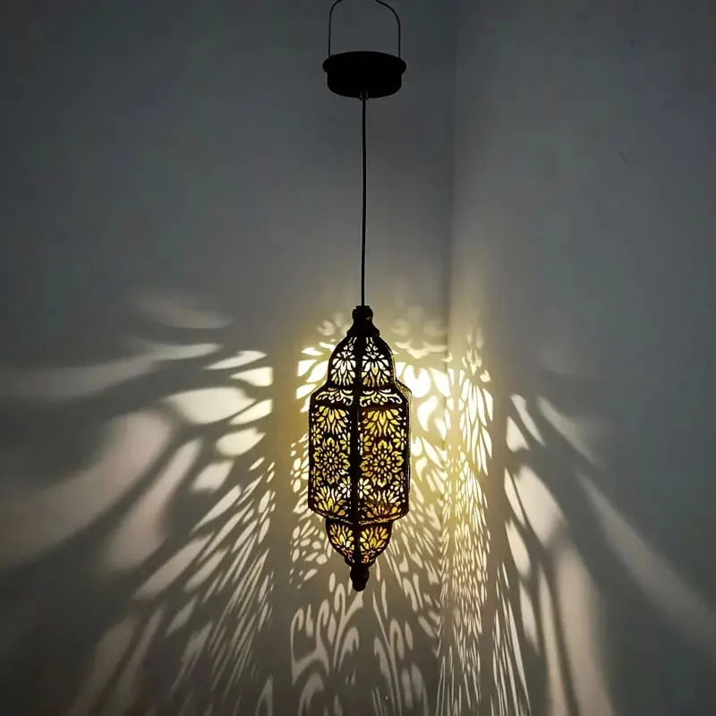 Islamitische stijl antieke bronzen Arabische lantaarn met LED op zonne-energie 34x11