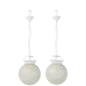 J-Line hanglamp Eki Mozaiek - glas - wit - small - 2 stuks
