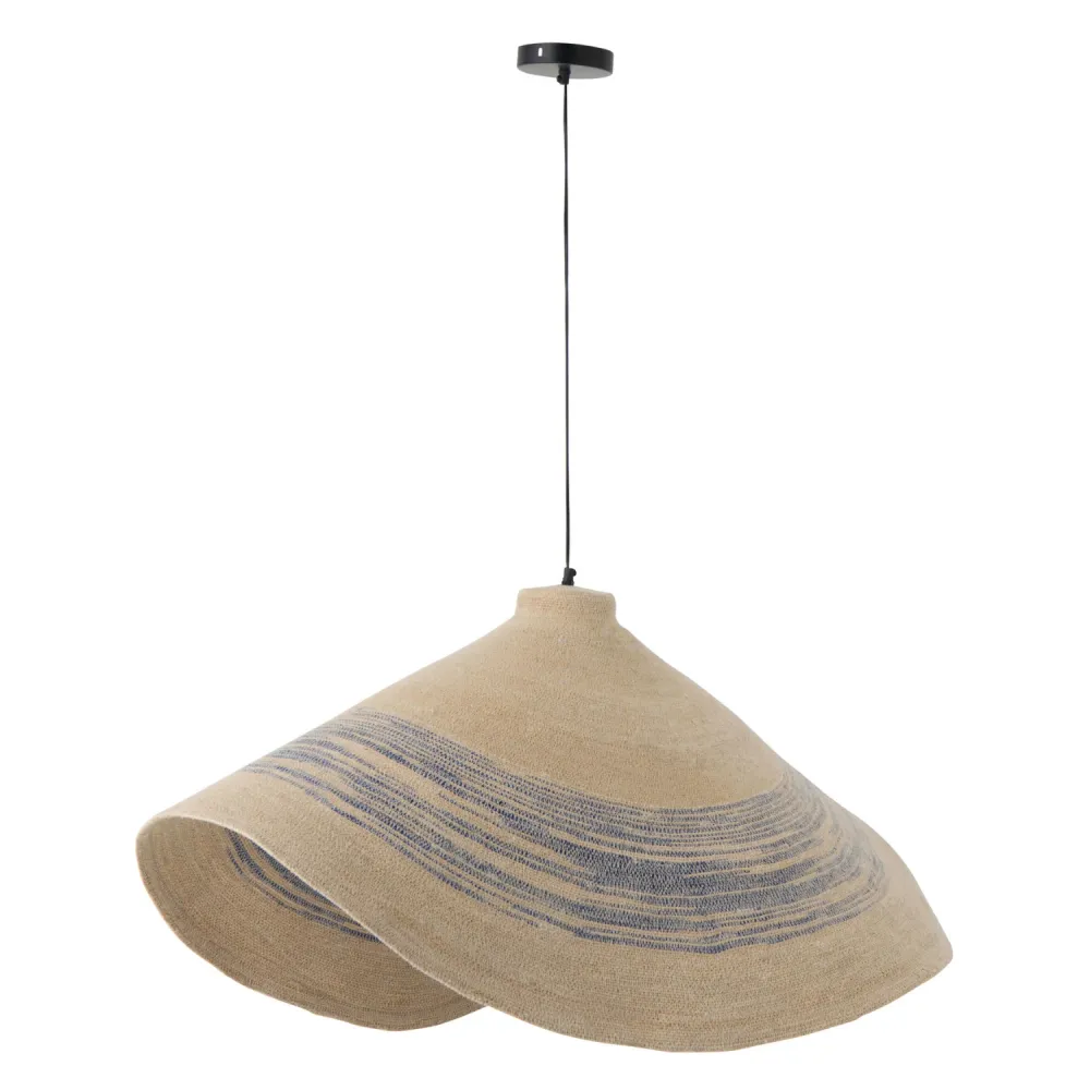 J-Line hanglamp Gestreept - zeegras - naturel/blauw