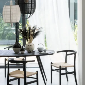 J-Line hanglamp Ion - linnen/bamboe - zwart - small