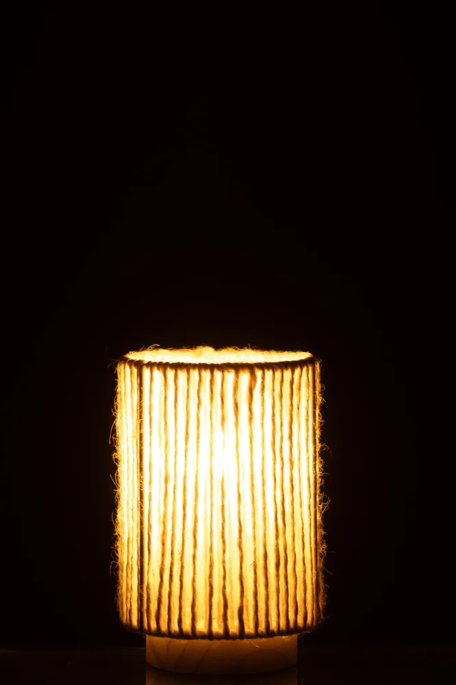 J-Line lamp Cilinder - metaal/katoen - naturel - small - LED lichtjes