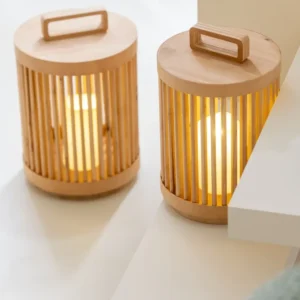 J-Line lamp Cylinder - sparhout - naturel - large - LED lichtjes