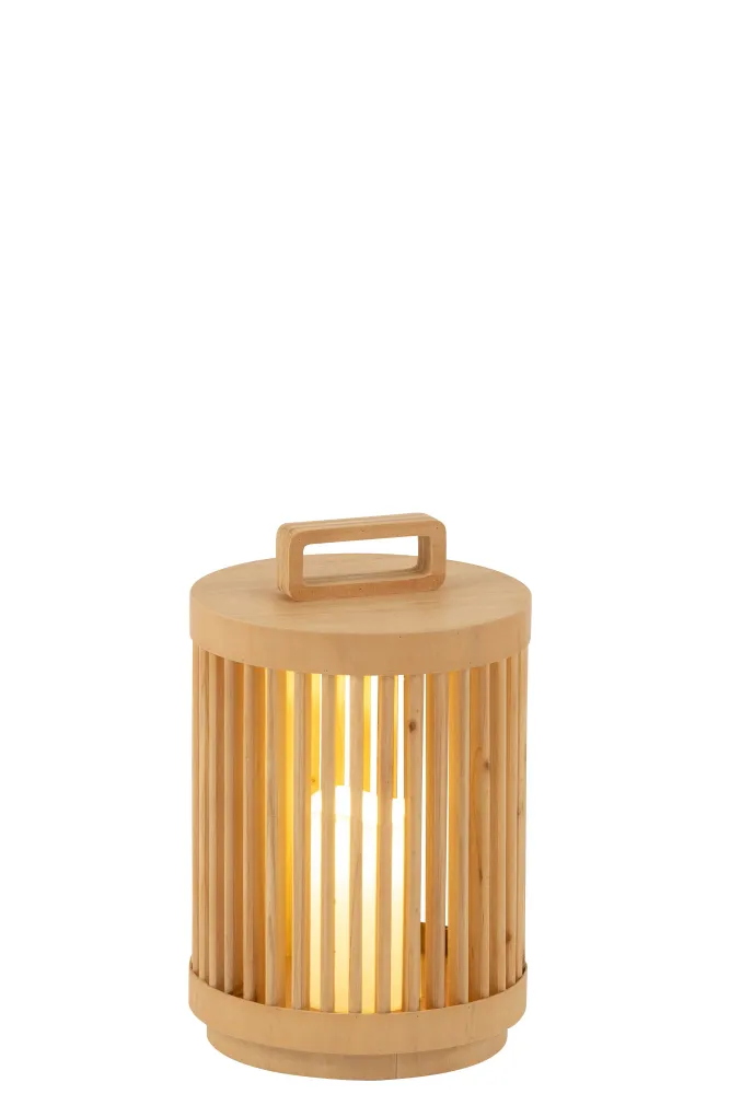 J-Line lamp Cylinder - sparhout - naturel - small - LED lichtjes