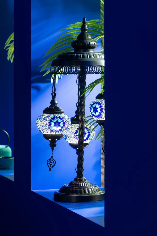 J-Line lamp Mozaiek 3 Lampen - glas/metaal - blauw