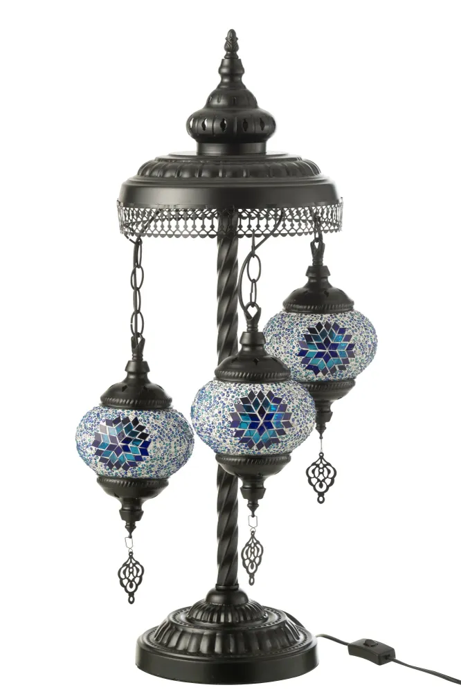 J-Line lamp Mozaiek 3 Lampen - glas/metaal - blauw