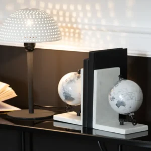 J-Line tafellamp Paddenstoel Bolletjes - metaal - wit/zwart - small