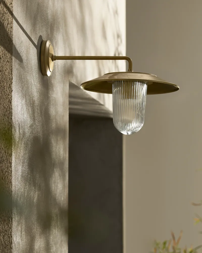 Kensington Wandlamp Geribbeld Glas - Antiek Messing