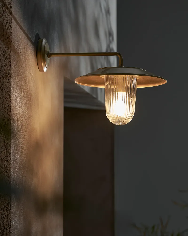 Kensington Wandlamp Geribbeld Glas - Antiek Messing