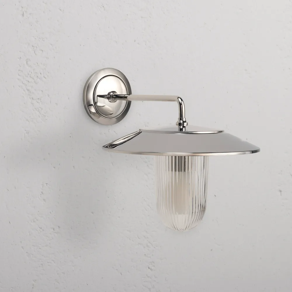 Kensington Wandlamp Geribbeld Glas - Gepolijst Nikkel