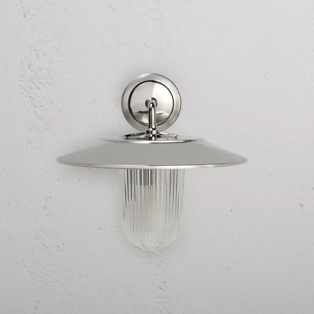 Kensington Wandlamp Geribbeld Glas - Gepolijst Nikkel