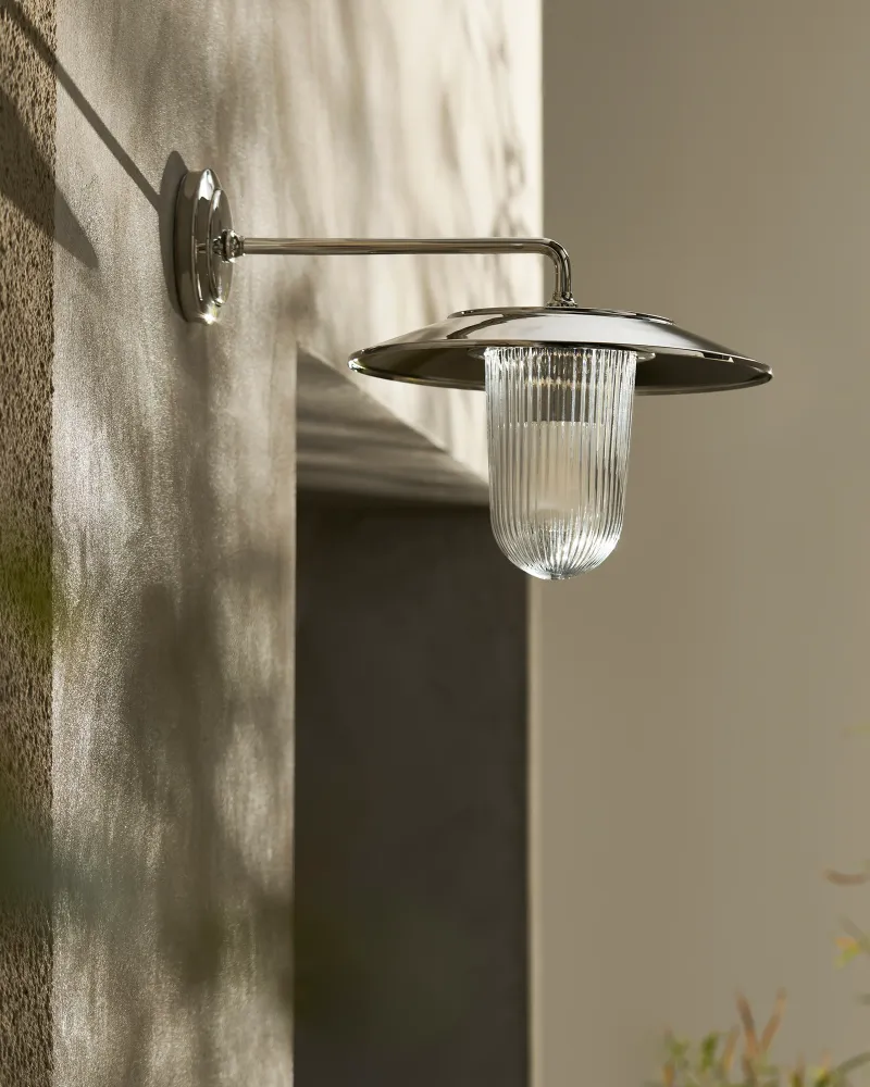 Kensington Wandlamp Geribbeld Glas - Gepolijst Nikkel