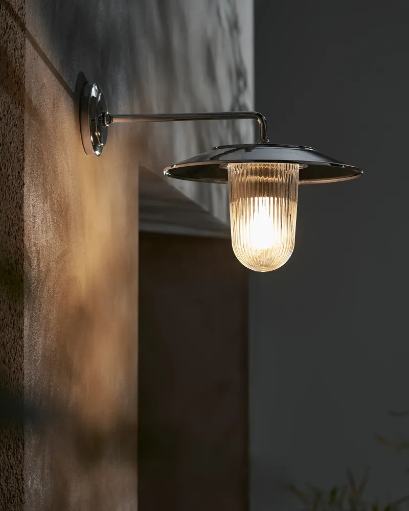 Kensington Wandlamp Geribbeld Glas - Gepolijst Nikkel