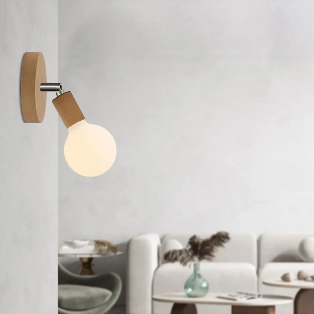 Lampada Fermaluce Snodo hout met lichtbron Globo Porselein - Neutraal