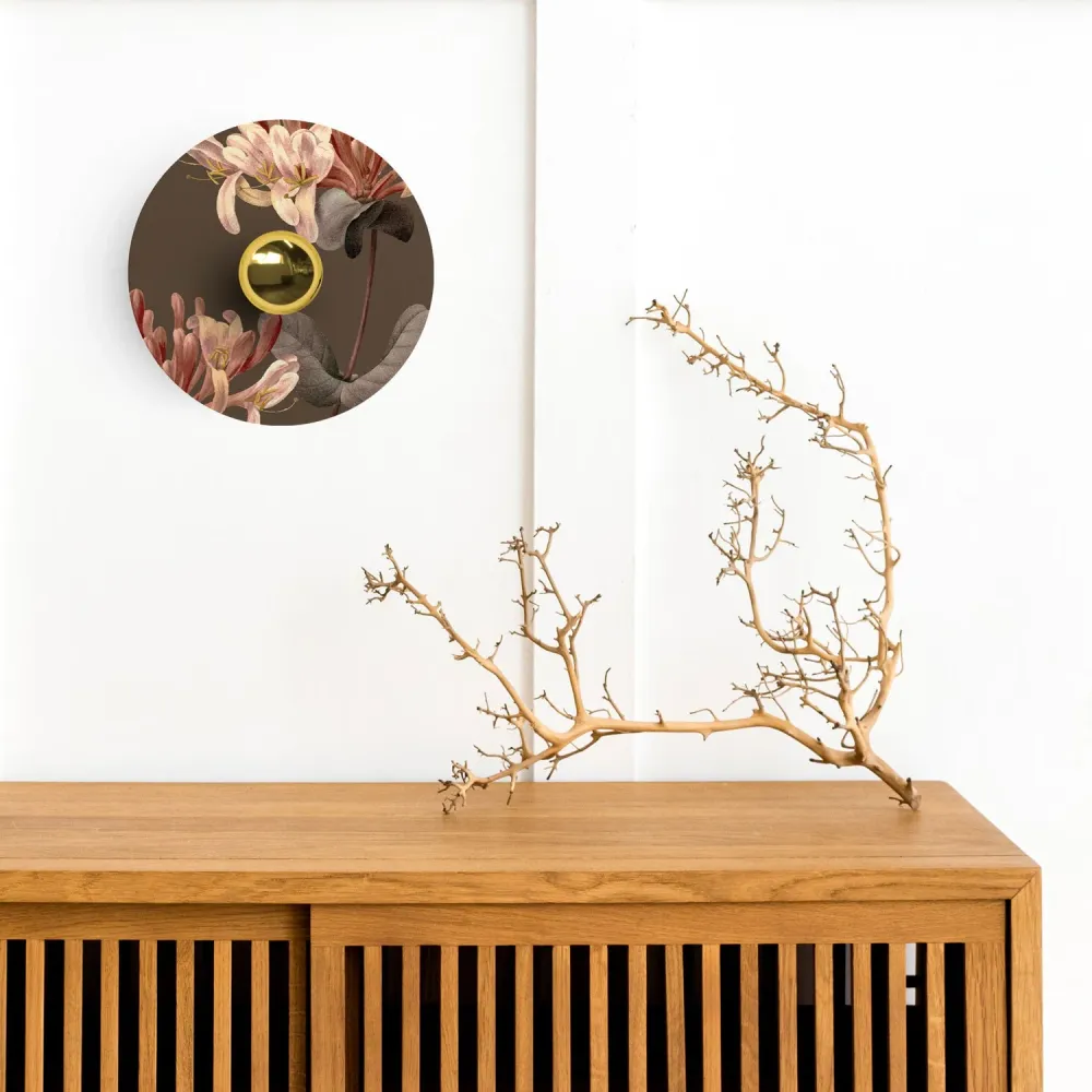 Lampenkap mini plat Ellepì met bloemenmotief 'Blossom Haven' Botanisch Lonicera, diameter 24 cm - Made Italy