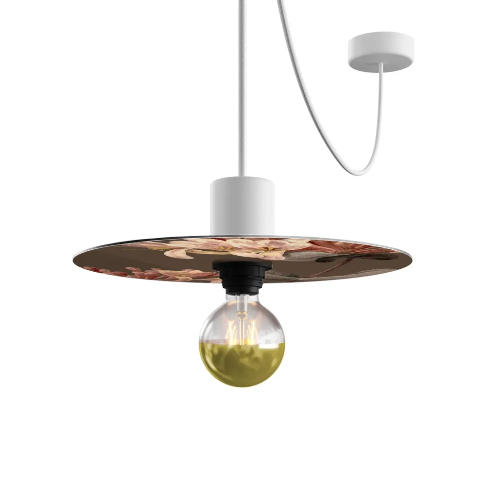 Lampenkap mini plat Ellepì met bloemenmotief 'Blossom Haven' Botanisch Lonicera, diameter 24 cm - Made Italy
