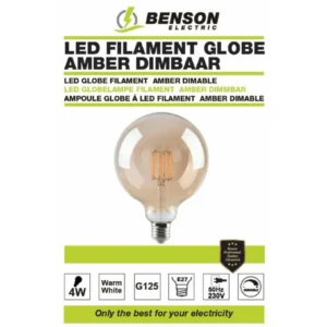 LED Globe Filament G125 4W Amber, E27, Dimbaar, 3000K, 360lm