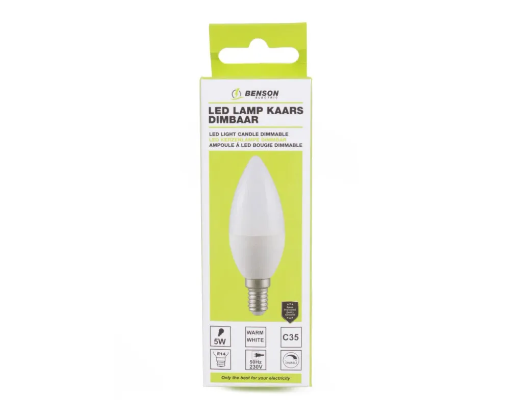 LED Kaarslamp C35 5W E14 Dimbaar, 3000K, 400lm, 20.000 uur, Ø37x105mm