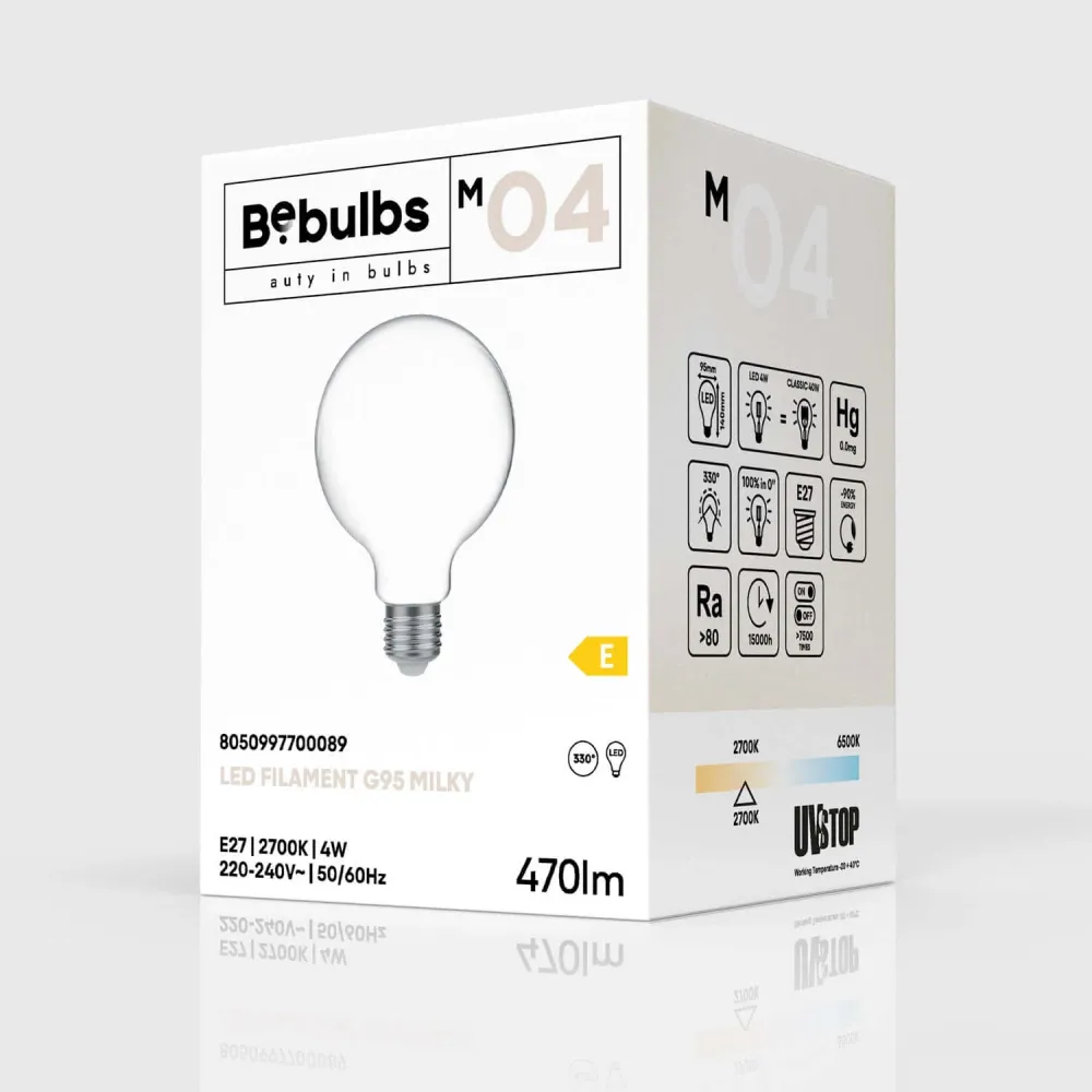 LED Lichtbron Milky Globe G95 4W 470Lm E27 2700K - M04