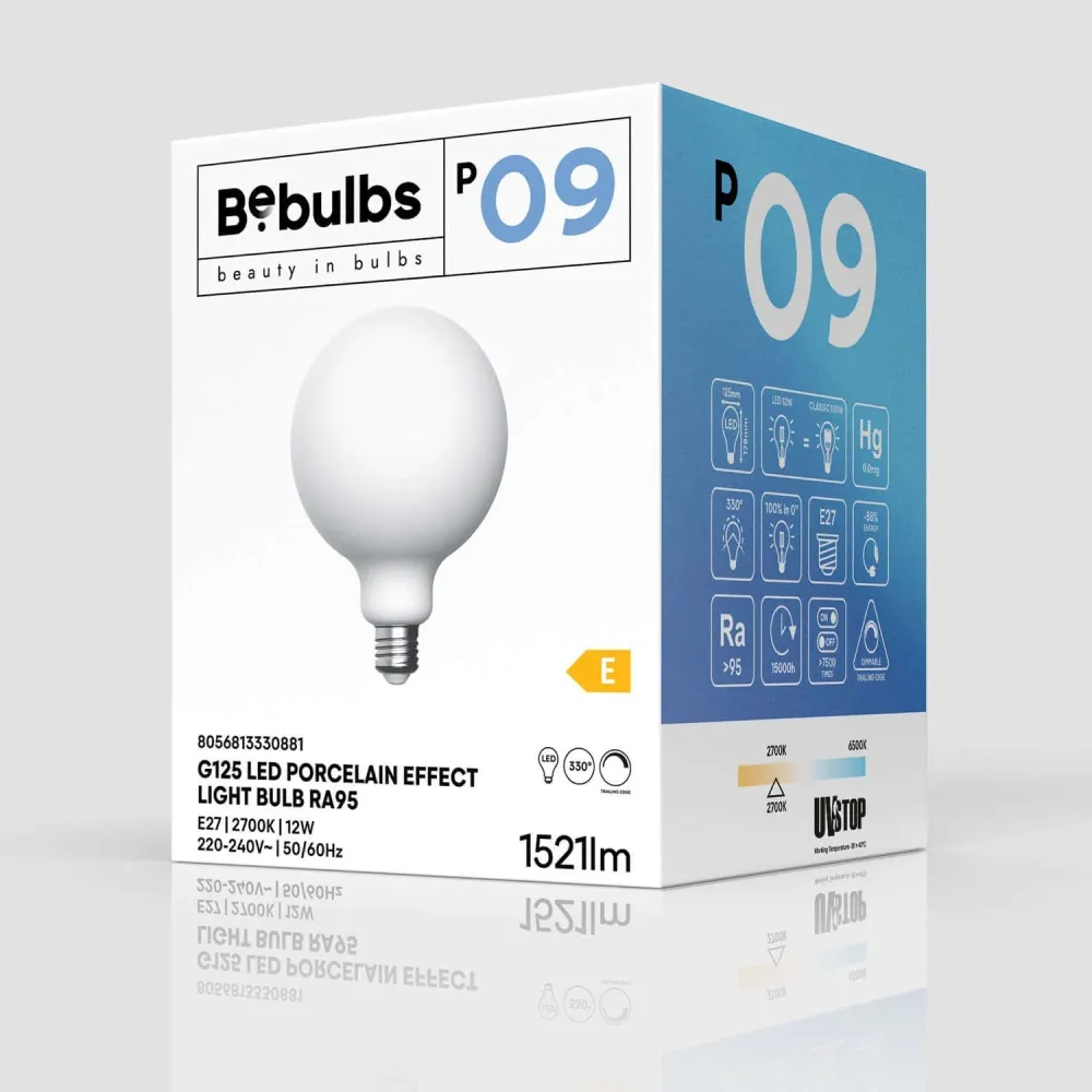 LED lichtbron Porselein Effect CRI 95 G125 12W 1521Lm E27 2700K Dimbaar - P09