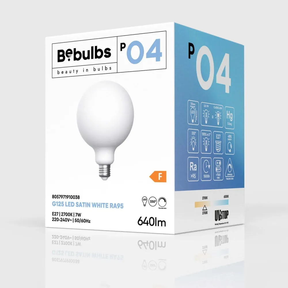 LED lichtbron Porselein Effect CRI 95 G125 7W 640Lm E27 2700K Dimbaar - P04