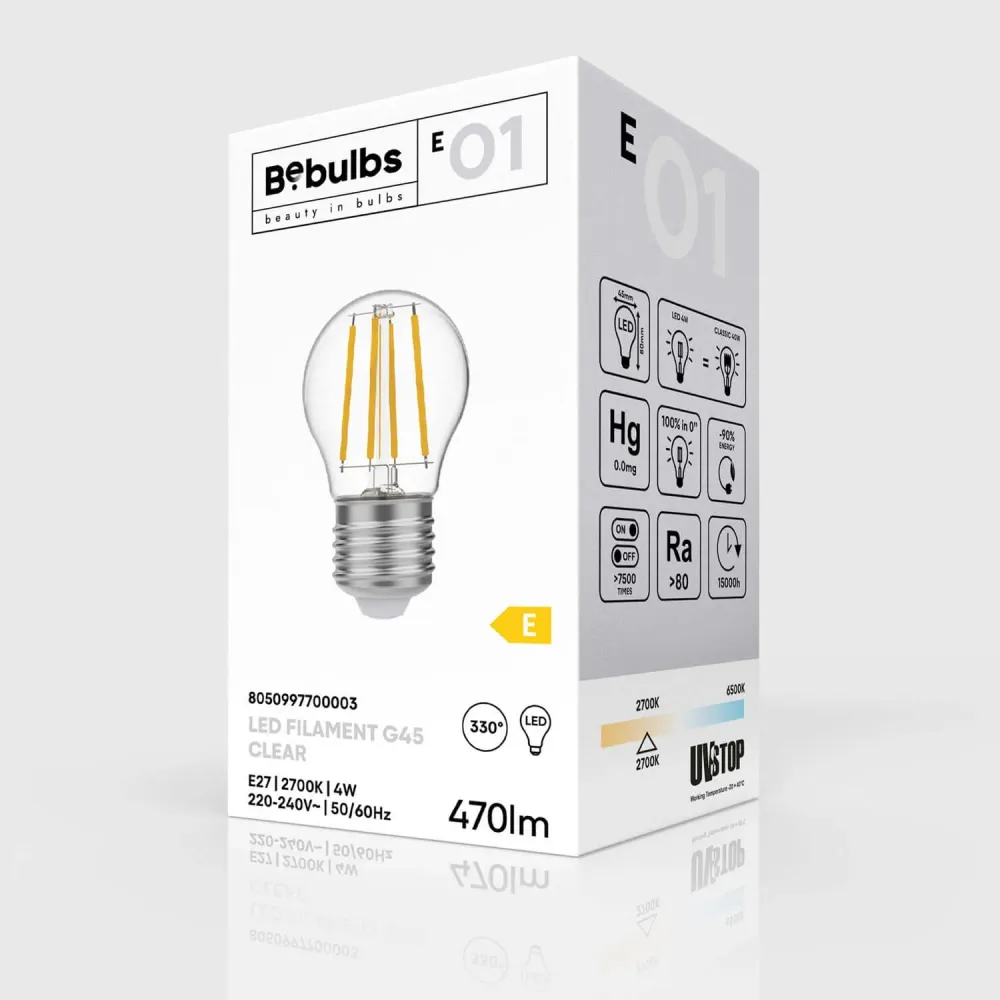 LED lichtbron Transparante Mini Globe G45 4W 470Lm E27 2700K - E01