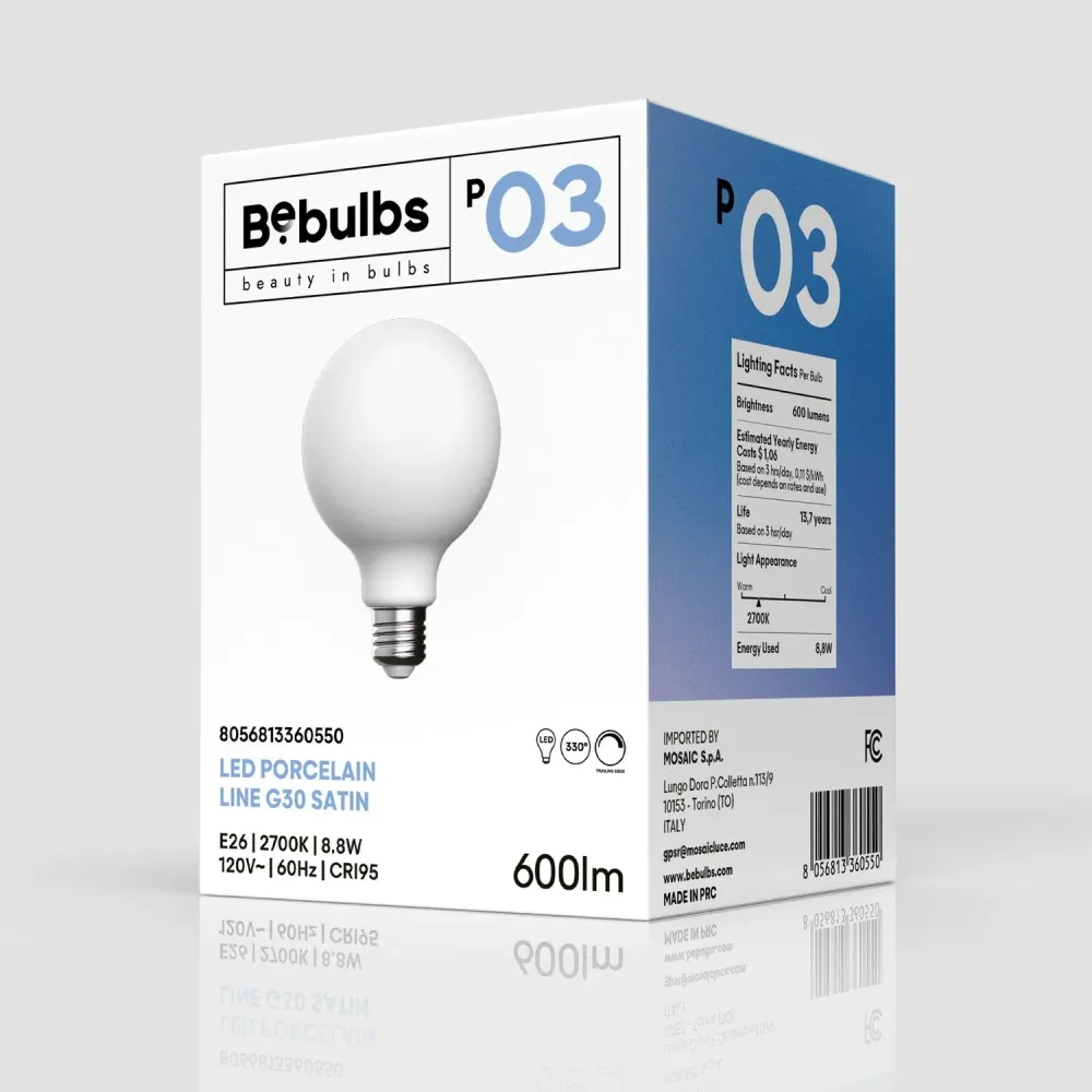 LED-lichtbron porseleineffect CRI 95 G30 8,8W 600 lm E26 120V 2700K dimbaar - P03