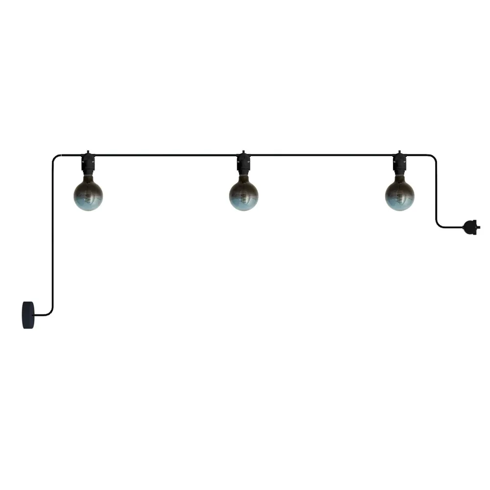 Lichtslinger Modulair voor buiten IP65 met 3 lampen en Plafondkap - Zwart
