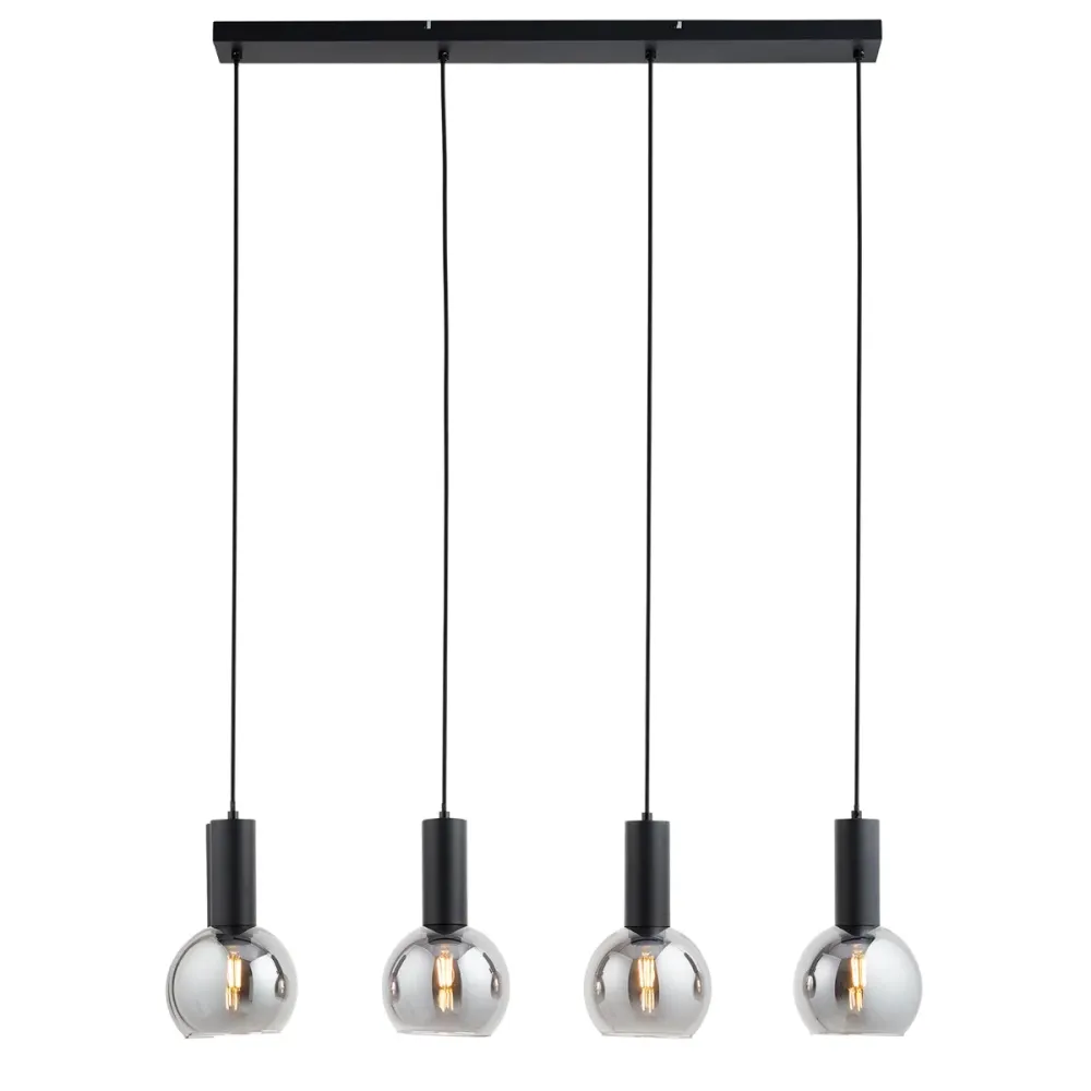 Lighto | Art deco hanglamp zwart met smoke glas 4-lichts | Juna