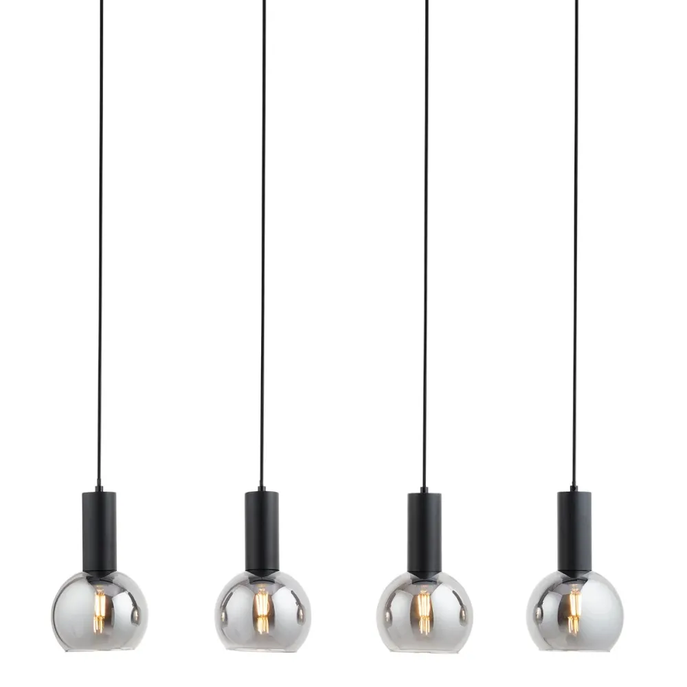 Lighto | Art deco hanglamp zwart met smoke glas 4-lichts | Juna