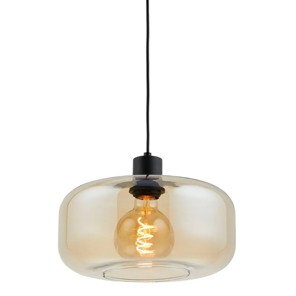 Lighto | Art deco hanglamp zwart met amber glas | Velo