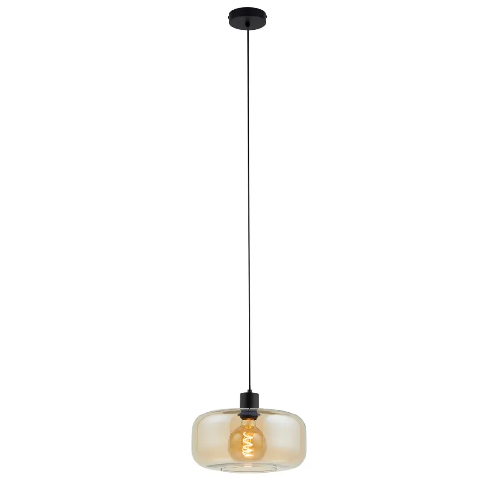 Lighto | Art deco hanglamp zwart met amber glas | Velo
