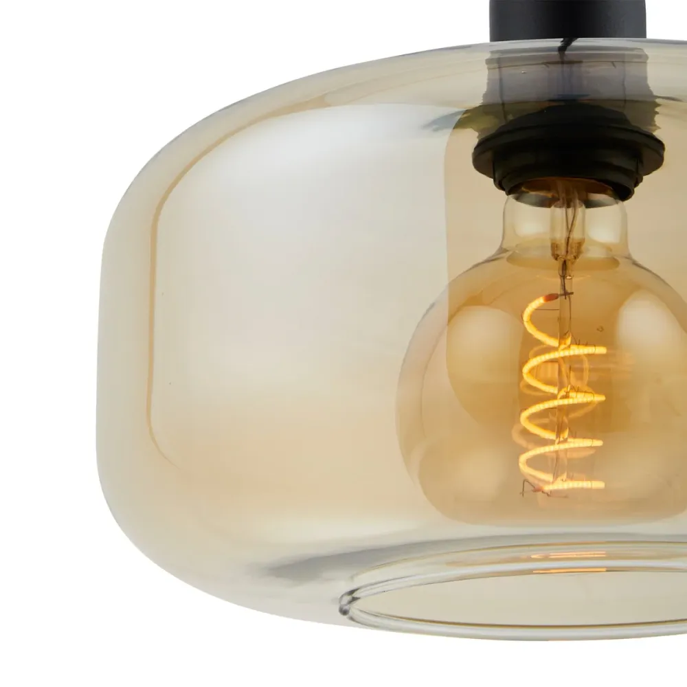 Lighto | Art deco hanglamp zwart met amber glas | Velo