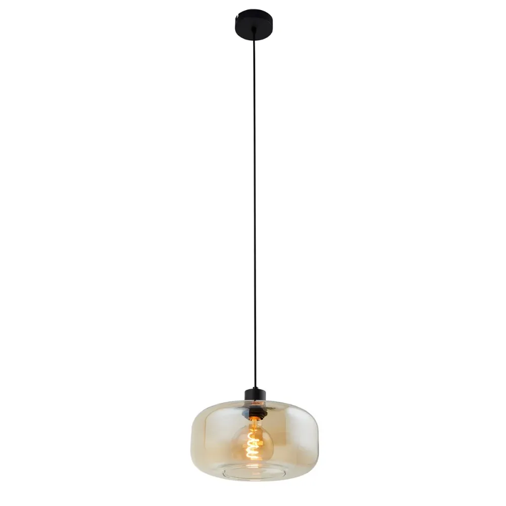 Lighto | Art deco hanglamp zwart met amber glas | Velo