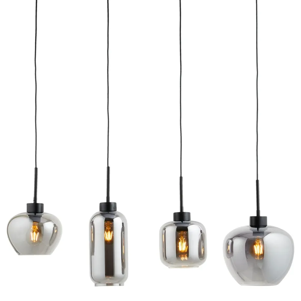 Lighto | Hanglamp zwart met smoke glas 4-lichts | Elin