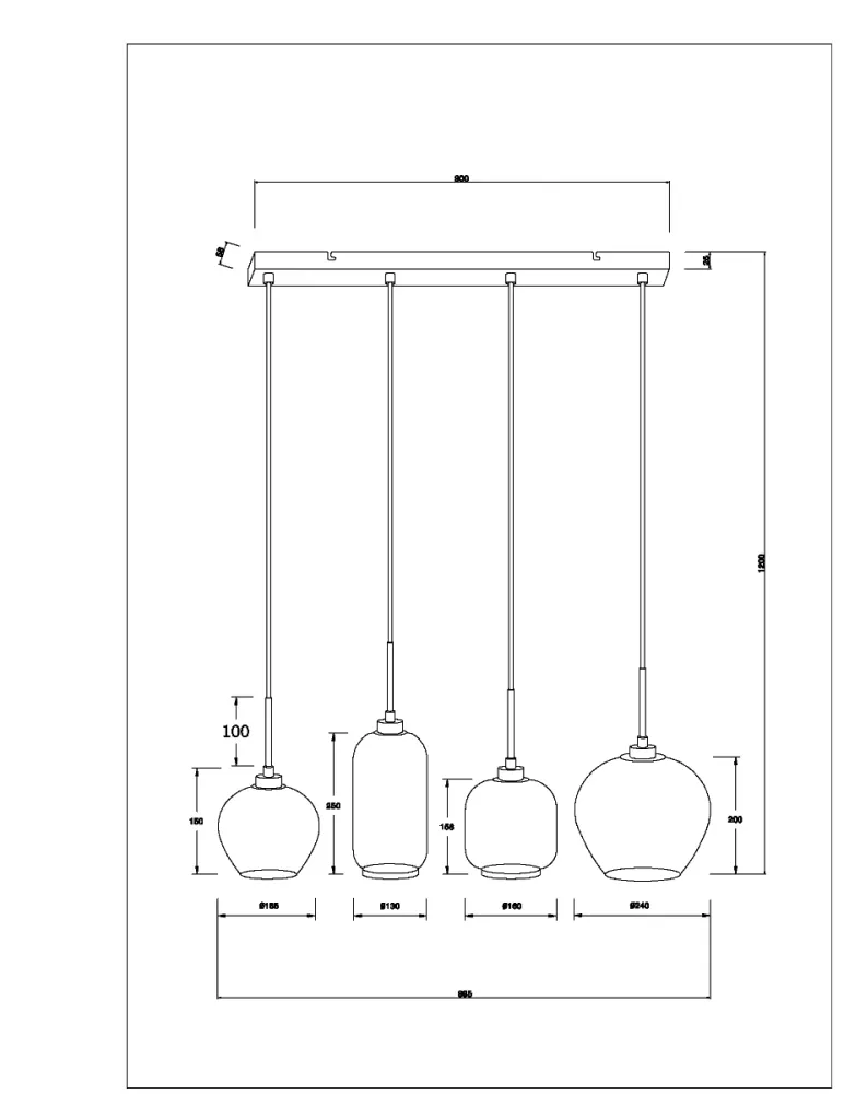 Lighto | Hanglamp zwart met smoke glas 4-lichts | Elin