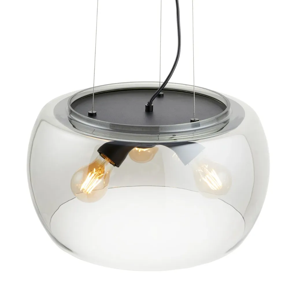 Lighto | Moderne hanglamp zwart met rookglas 3-lichts | Avalon