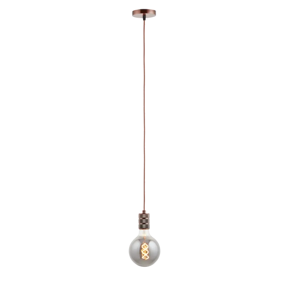 Lighto | Pendel Koper | Inclusief Lichtbron Rookglas | Retro | 1.5m Snoer | Met Plafondkap