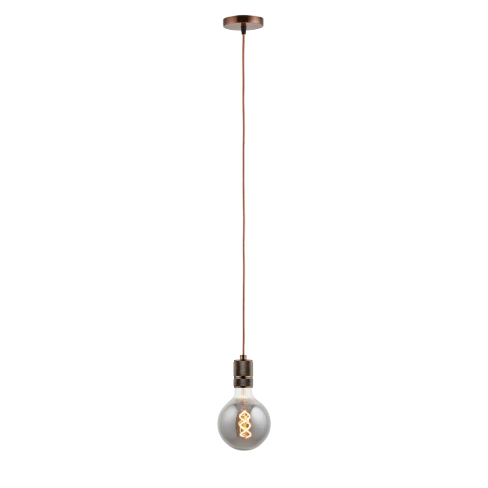 Lighto | Pendel Koper | Inclusief Lichtbron Rookglas | Classic | 1.5m Snoer | Met Plafondkap