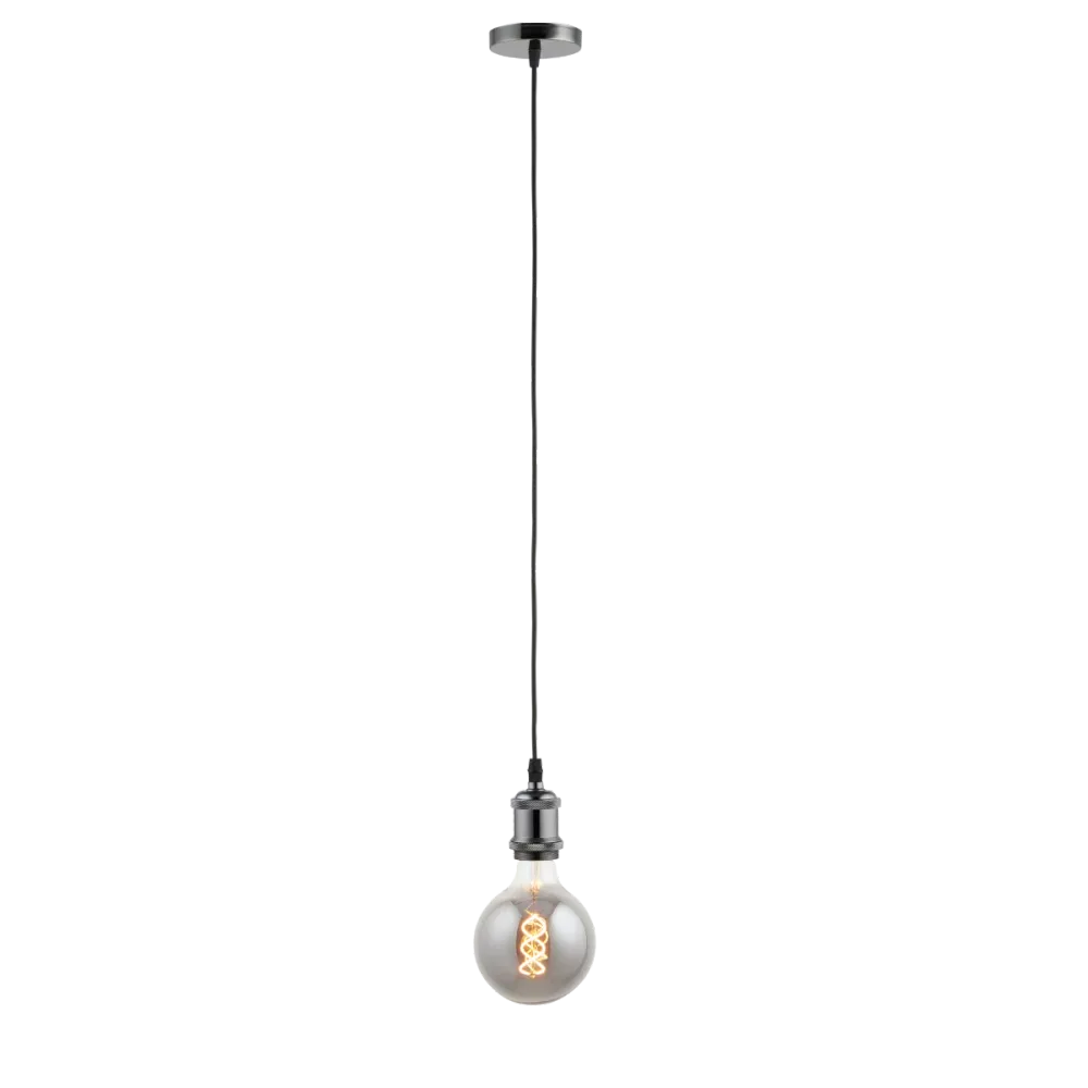 Lighto | Pendel Zwart Titanium | Inclusief Lichtbron Rookglas | Vintage | 1.5m Snoer | Met Plafondkap
